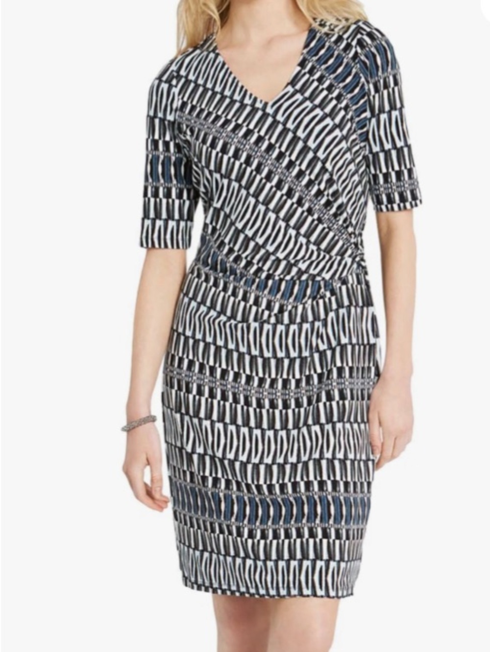 NIC+ZOE Blue Multi Batik Stripe Twist Dress, Size XL